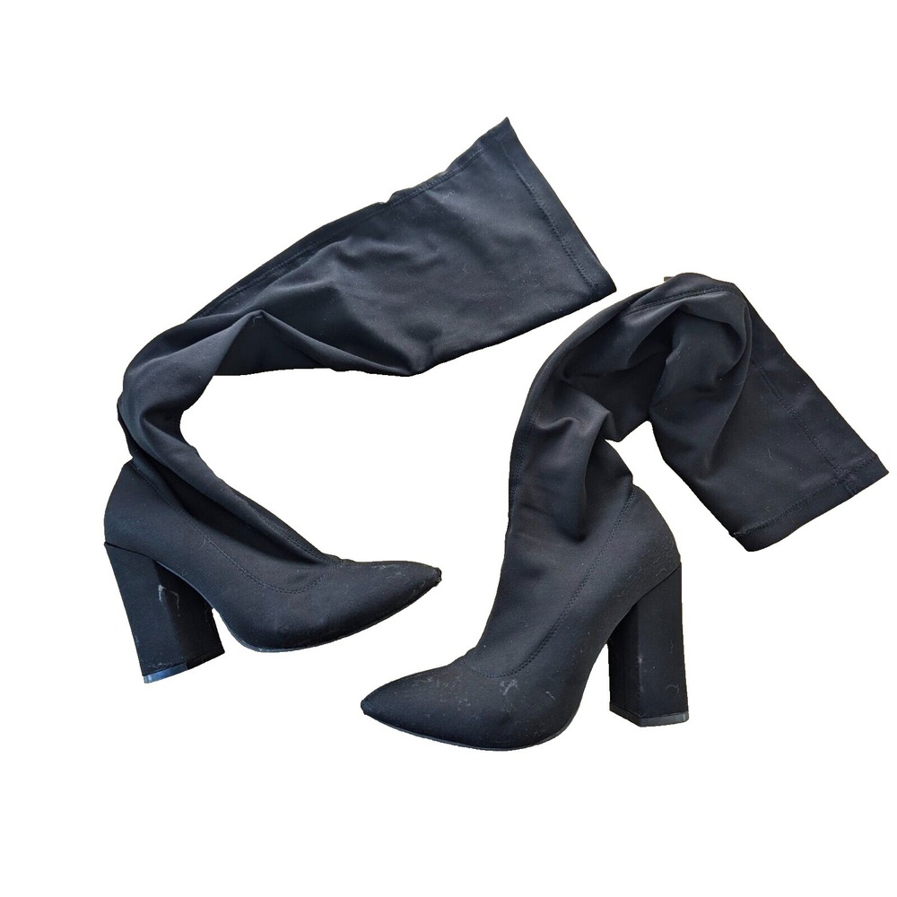 Simmi London Boots JOYCE Black Stretch Block Heel Over the Knee Chunky Size 6 UK